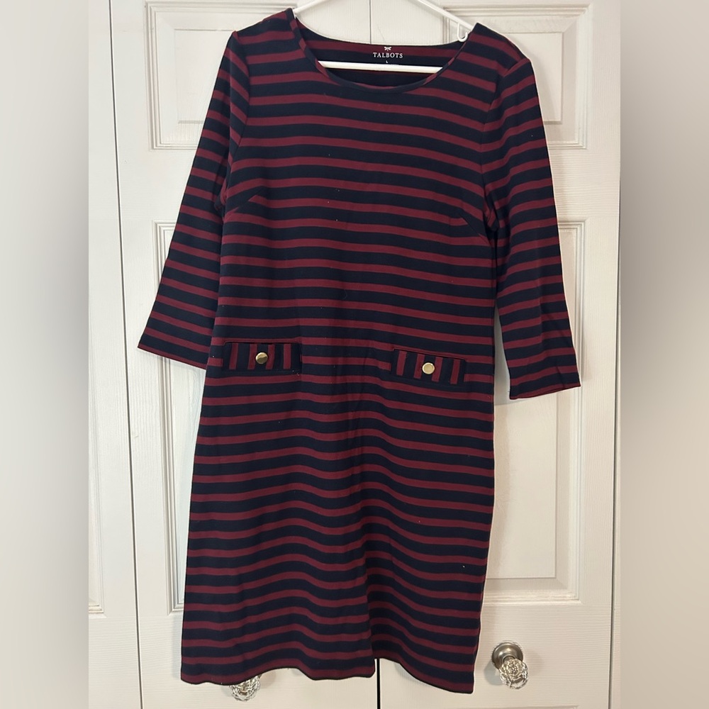 Talbots Navy and Burgundy Striped Top
